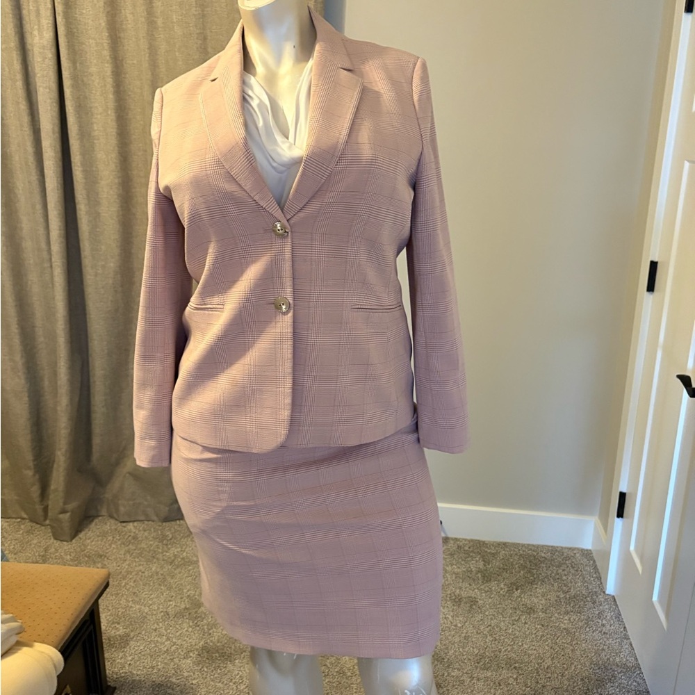 Tahari Pink Plaid Skirt Suit Set